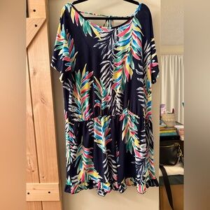 Tropical Print Navy Romper - 3x